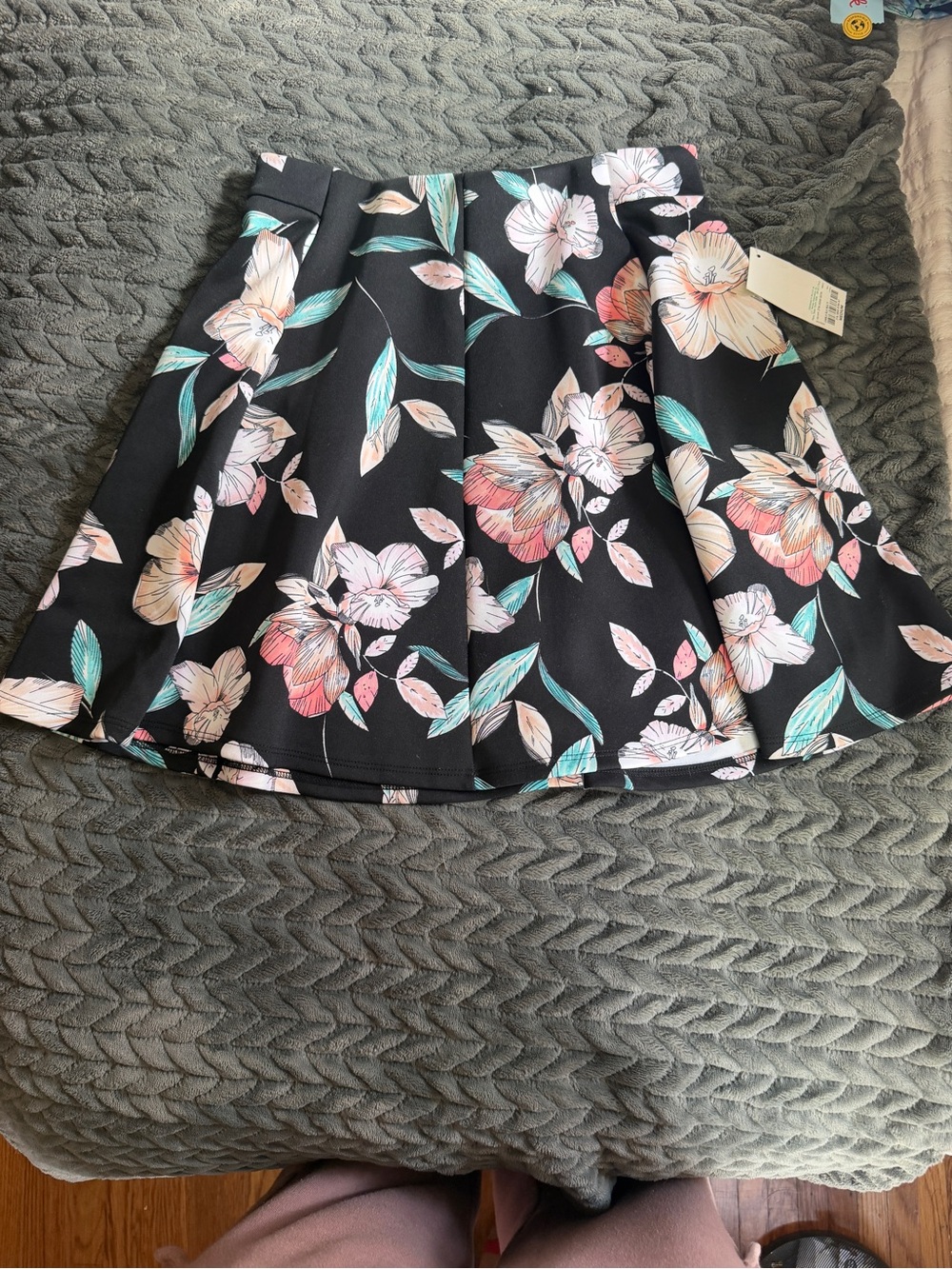 Decree Black Floral Circle Skirt with Pink & Teal Accents